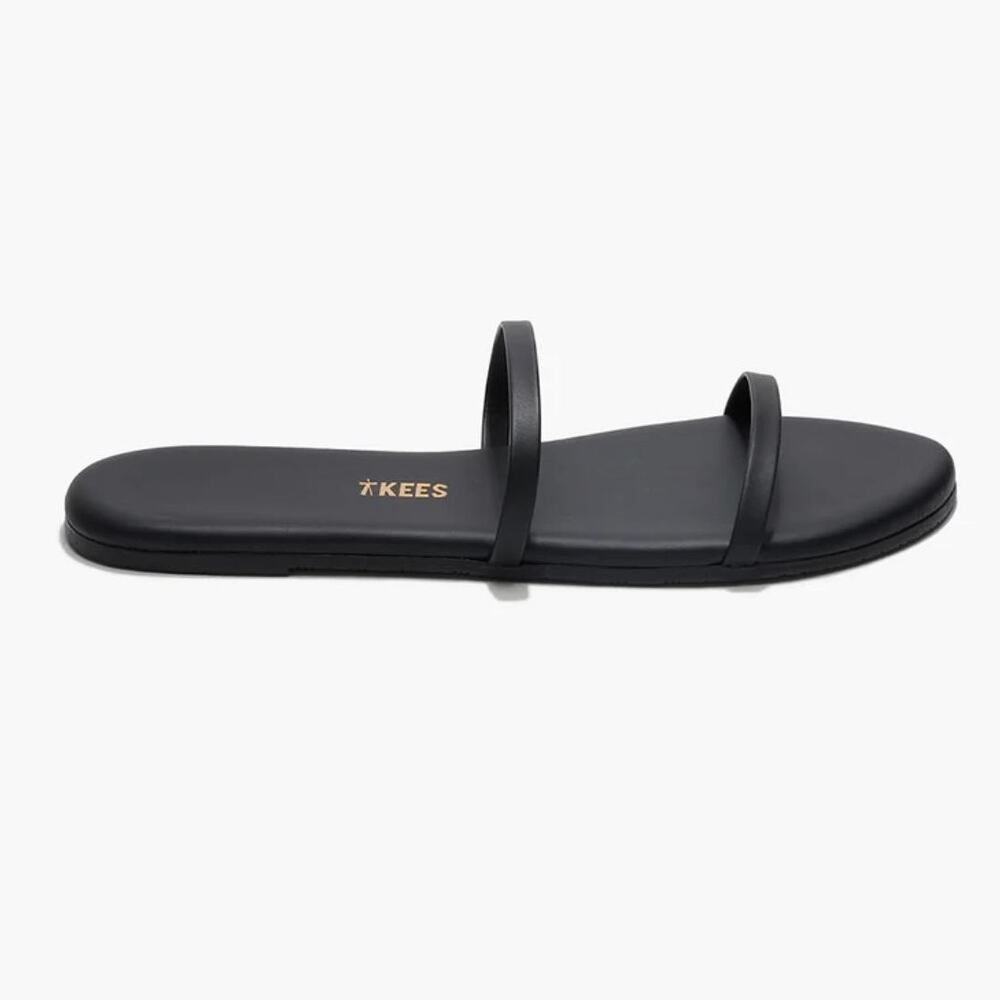 Tkees Gemma Leather Sandals US 8 Black Two Strap Slides Minimalist Neutral - Picture 3 of 14